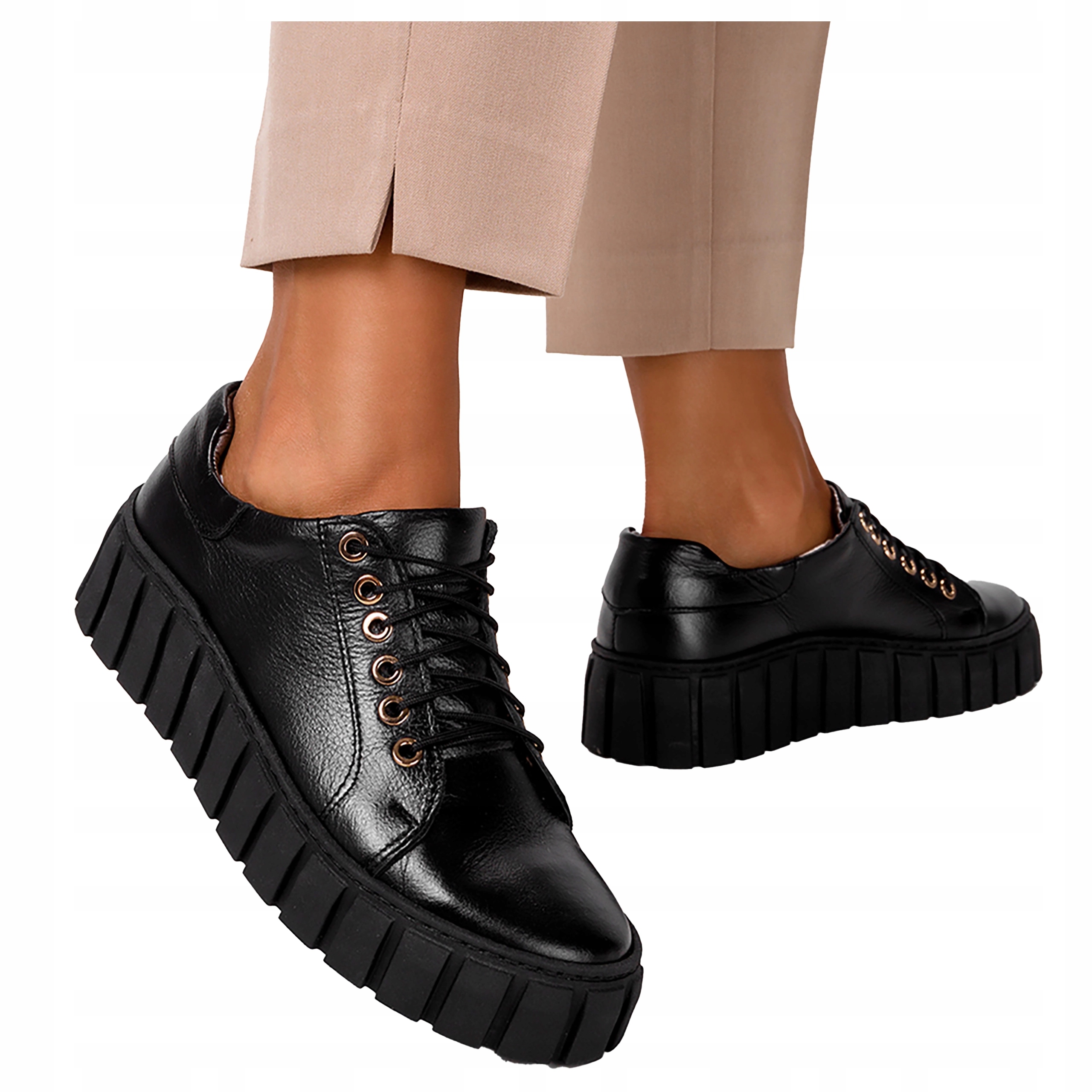 Kožené Tenisky Dámské Creepersy Šněrovací černé Polský Výrobek vel. 38