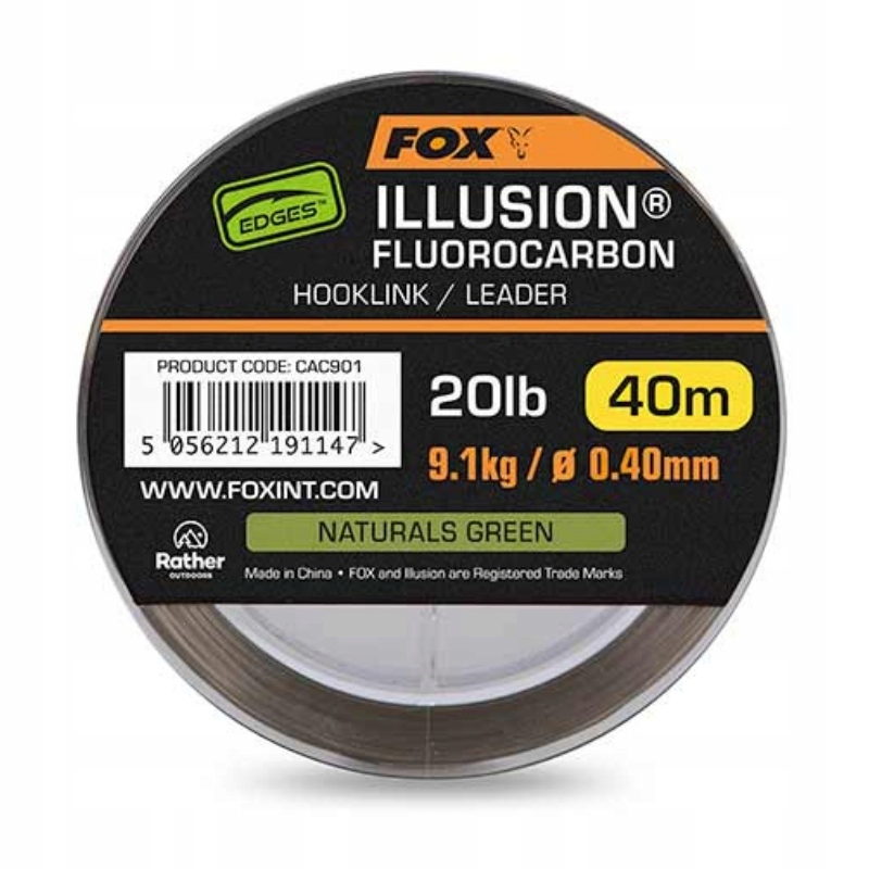 Fox Fluorocarbon Illusion Hooklink Leader 0.40mm 20lb 40m
