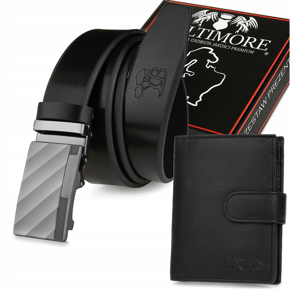 Zestaw męski skórzany portfel pasek duży Beltimore