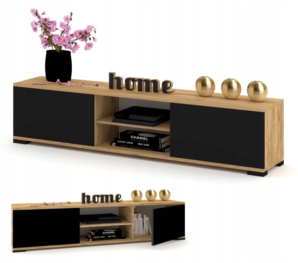 Stojící Rtv skříňka Police Komoda Tv stolek King Dub Craft Černá Matná 160