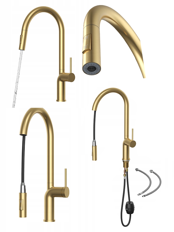 Kuchynská batéria Oxi Brush Gold s výsuvným výtokom, stojanový kohútik do umývadla