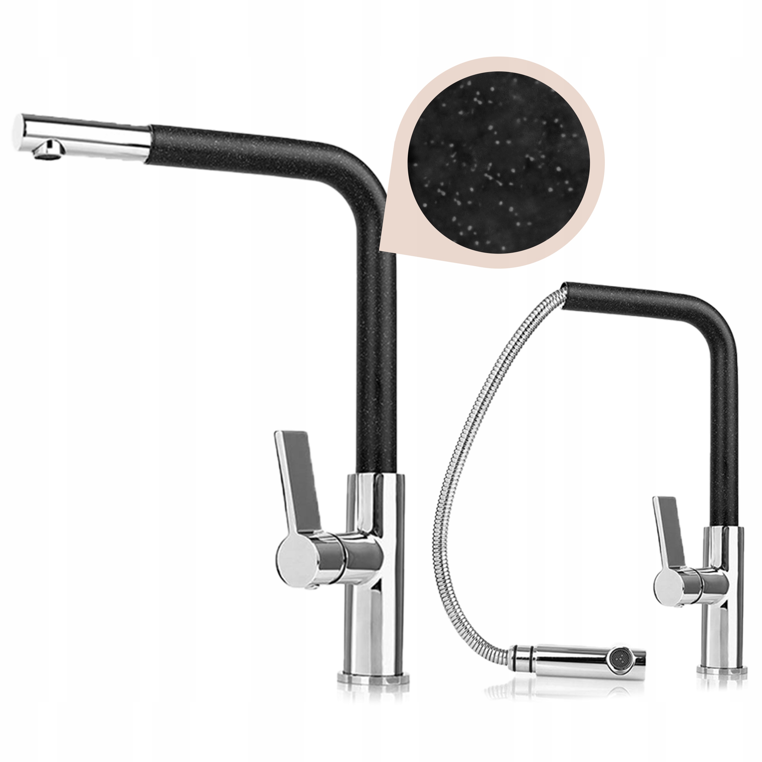 Kuchyňská stojánková baterie s výsuvným a otočným výtokem o 360° černá grafit