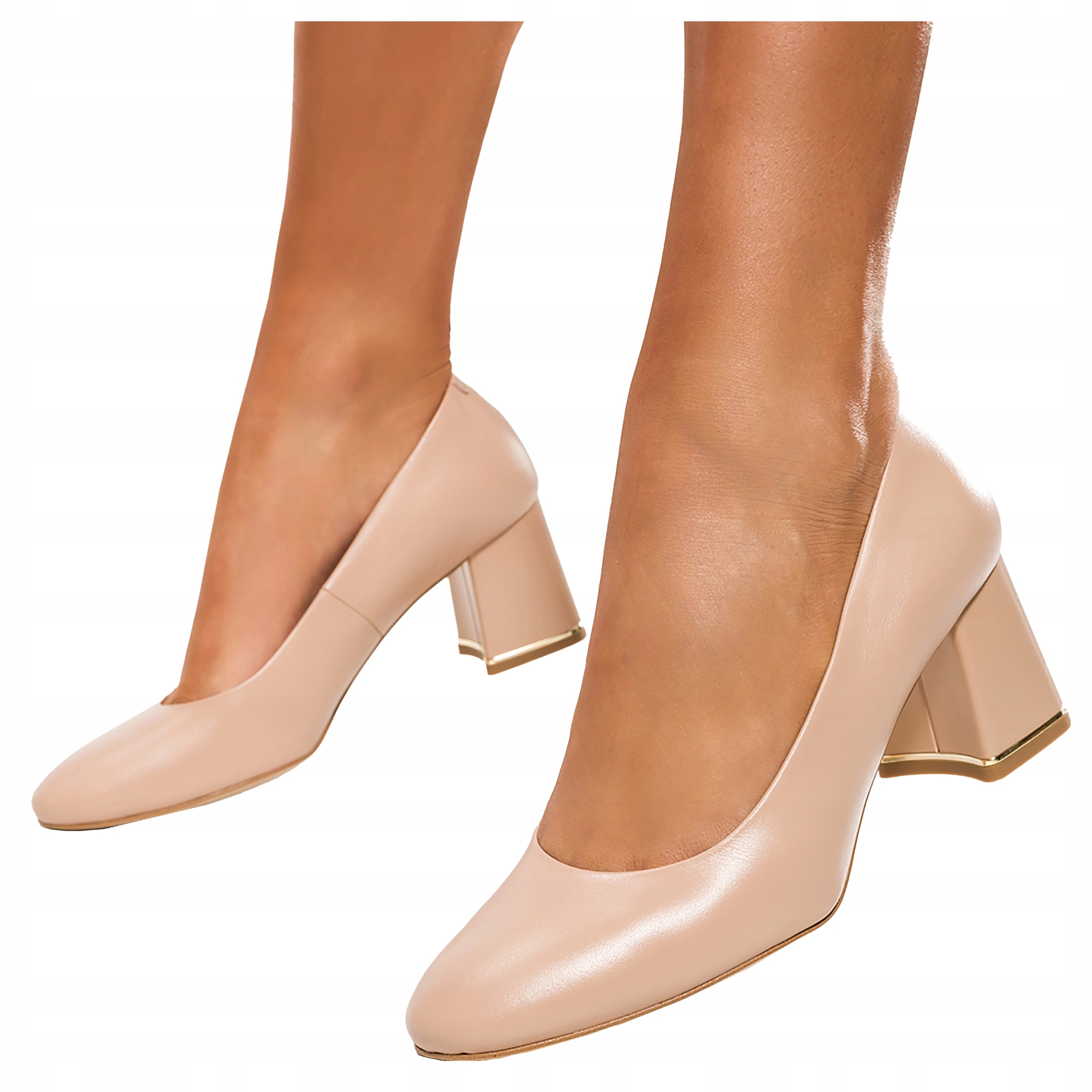 Béžové Dámské Kožené Lodičky Široký Ozdobný Podpatek Kostka Módní r 38