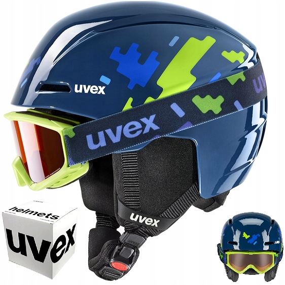 Dětský set, helma Uvex Viti Set 46-50 cm brýle Speedy Pro modré puzzle