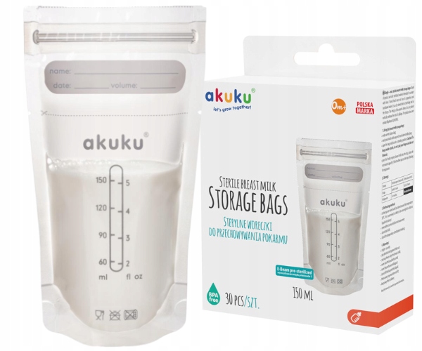 STERYLNE WORECZKI do przechowywania pokarmu Torebki na pokarm AKUKU 30szt