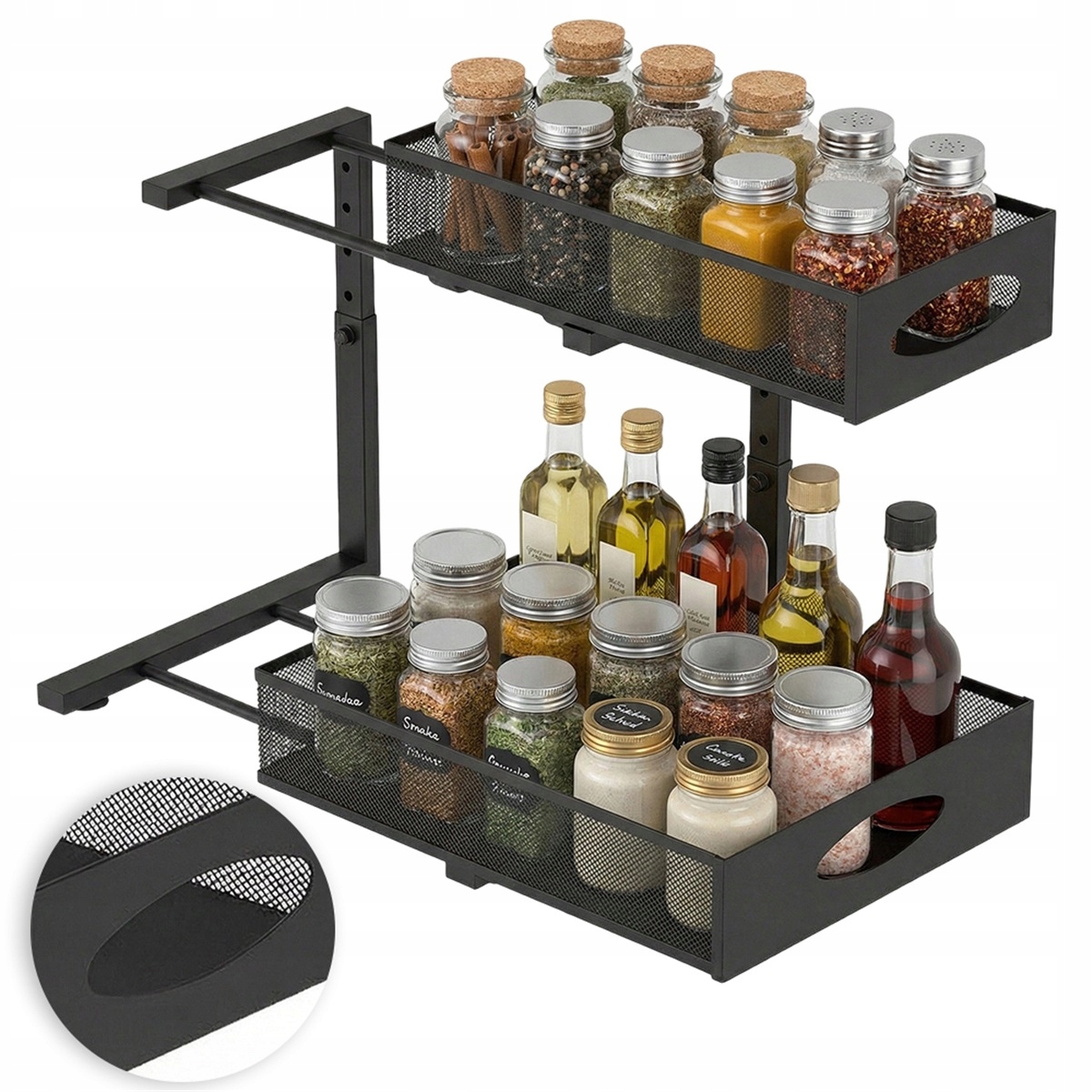 Kovový stojan s nastavitelnou výškou a zásuvkami je ideální do spíže