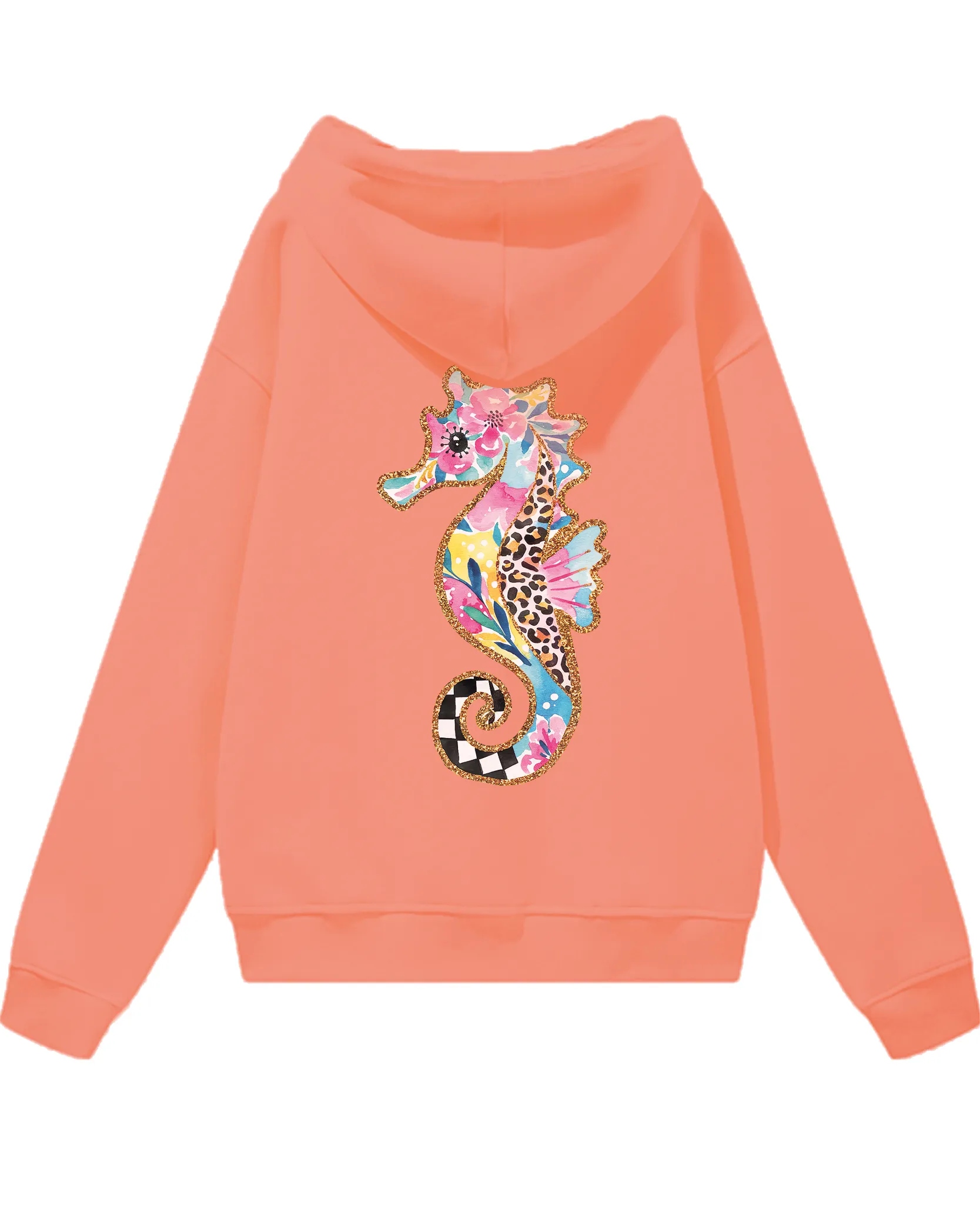 Oversize mikina s kapucí mořský koník Přírodní korálová XXL