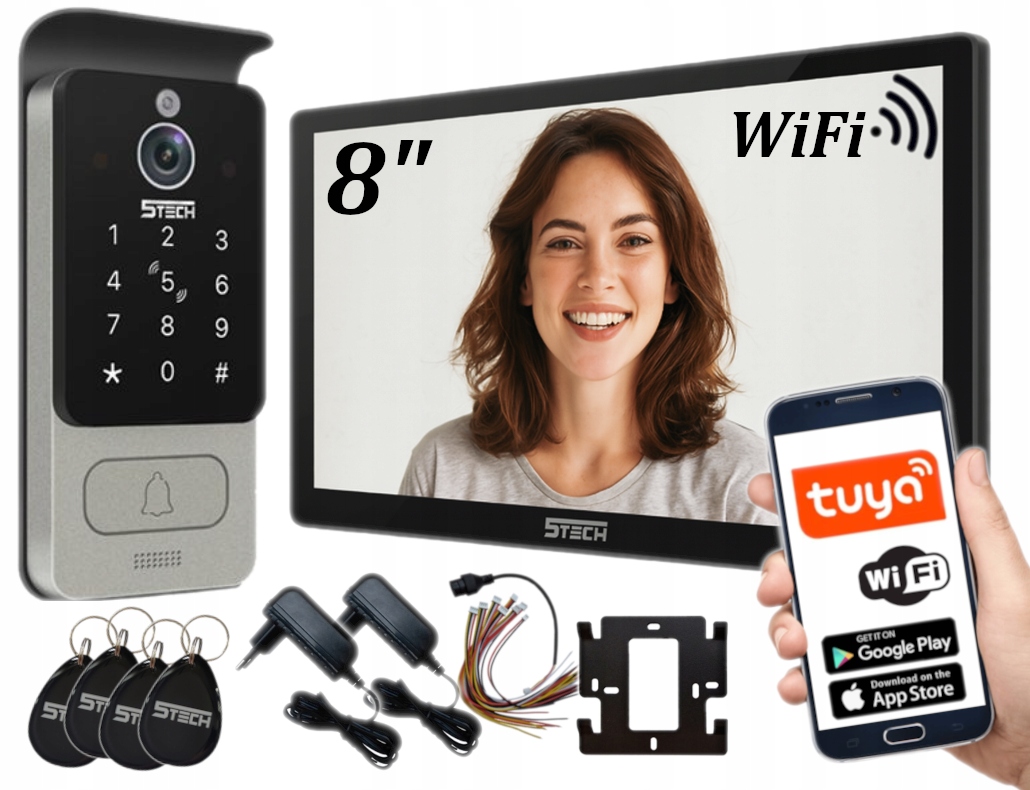 Wideodomofon z Rfid 5TECH Wifi Szyfrator Kod Brama Furtka Czarny Tuya WiFi
