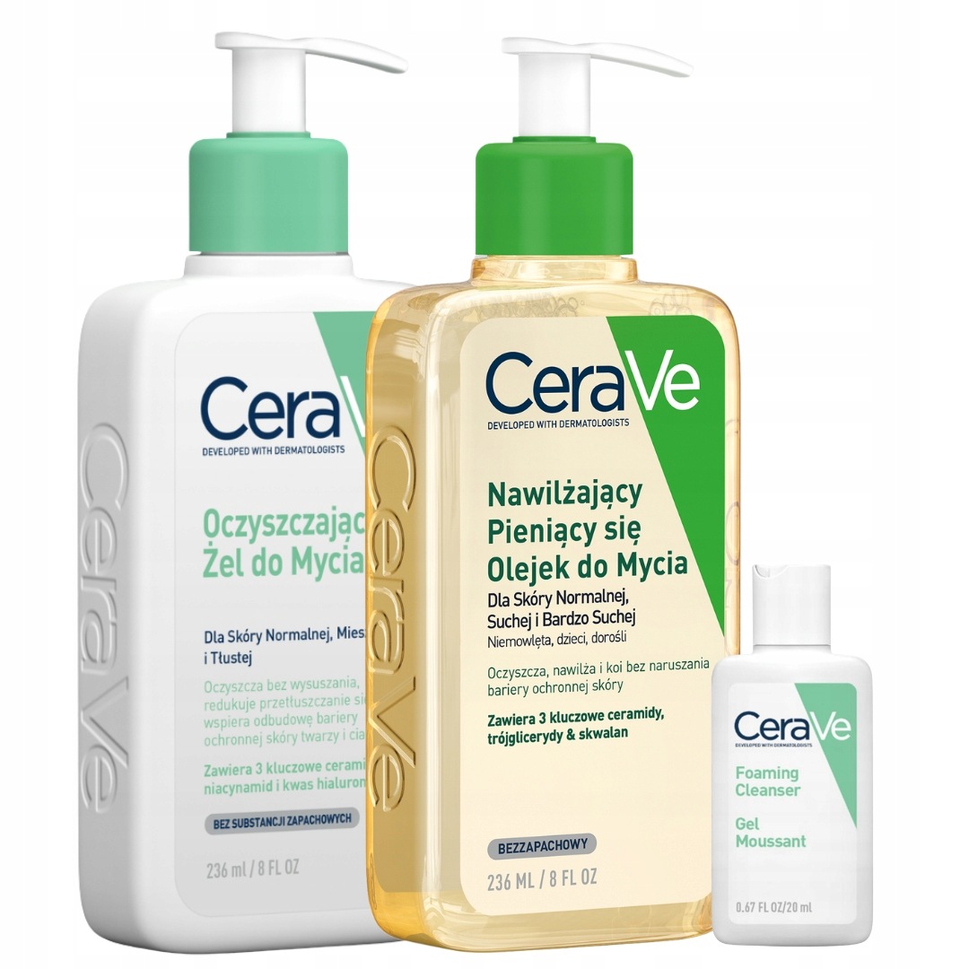 CeraVe Zestaw Olejek Nawilżający Pieniący Się 236ml Żel Oczyszczający 236ml