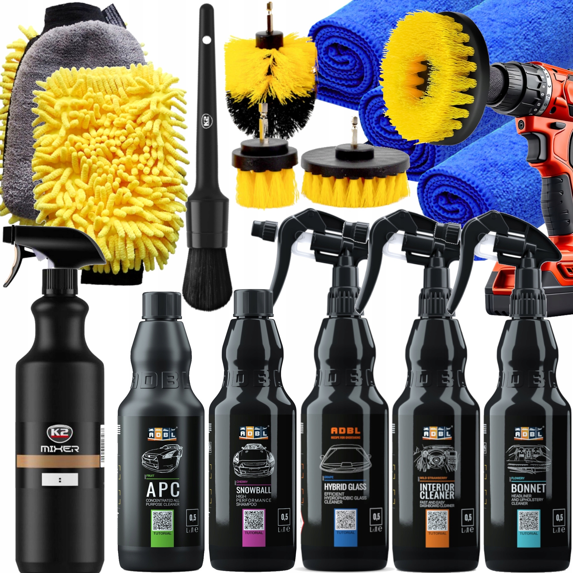 Zestaw kosmetyków ADBL do czyszczenia i pielęgnacji samochodu 2500 ml