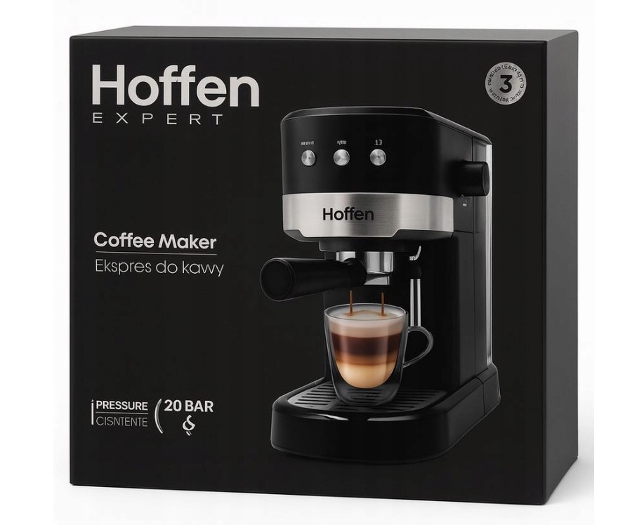 Hoffen Ekspres do kawy kolbowy 20 bar 1100W 1,25L dysza do spieniania mleka