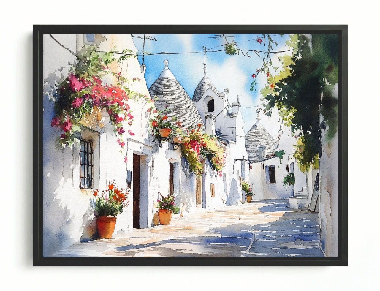 Obraz Rám American Box Itálie Apulia Alberobello Domky Trulli Pohled 100x75