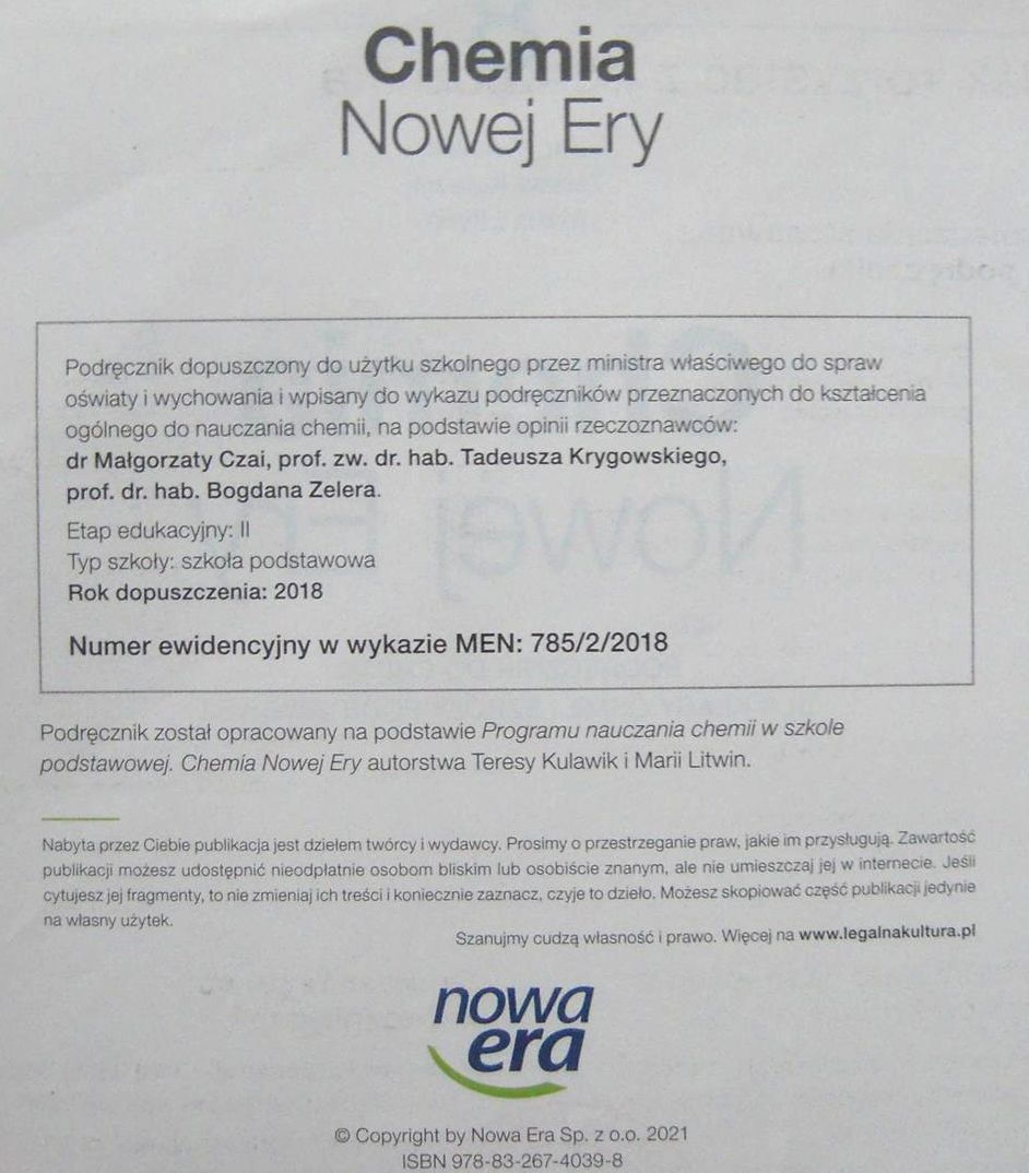 CHEMIA NOWEJ ERY PODRĘCZNIK KL. 8 NOWA ERA Wydawnictwo Nowa Era