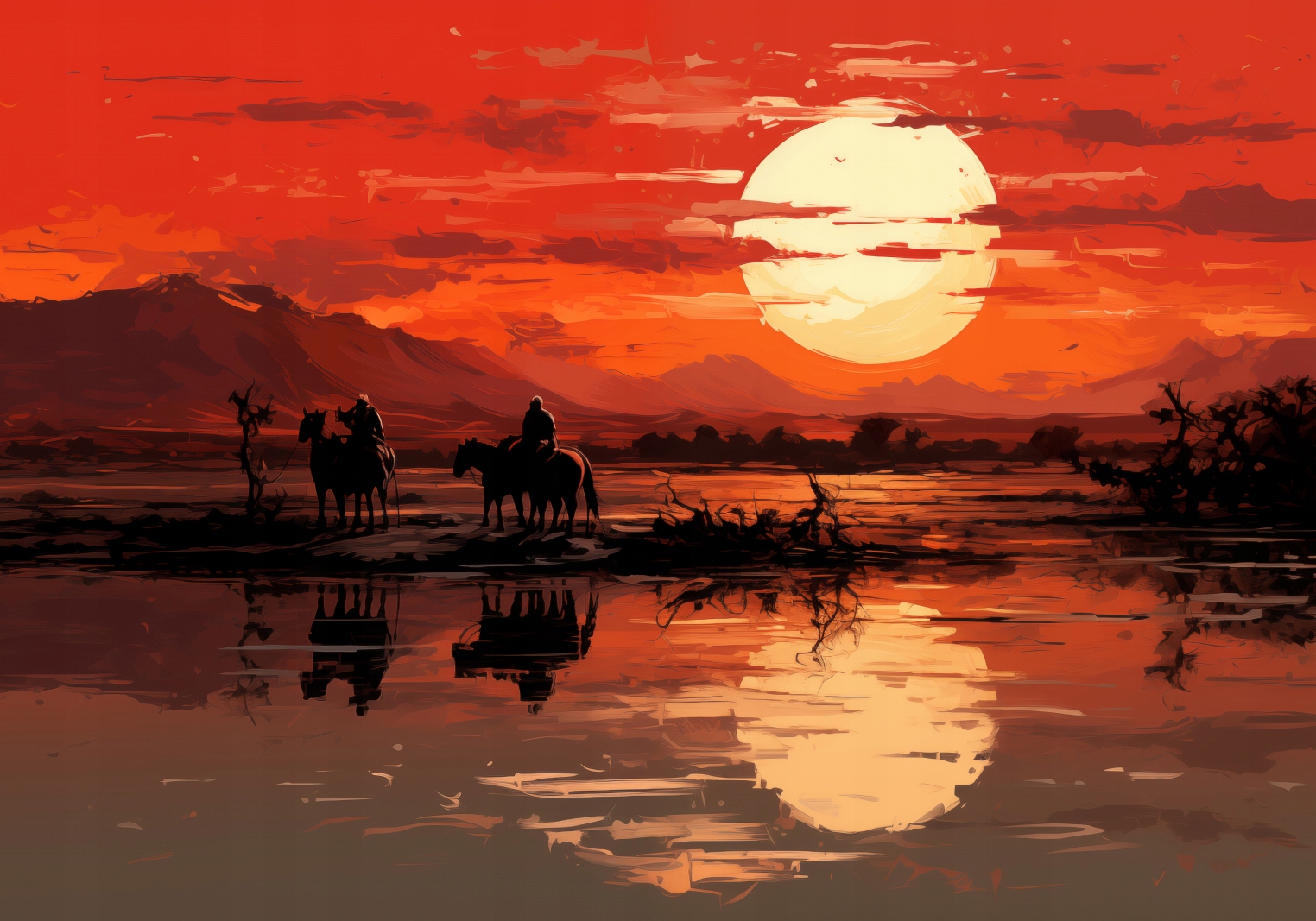 Plagát 100x70 cm Západ slnka na prérii