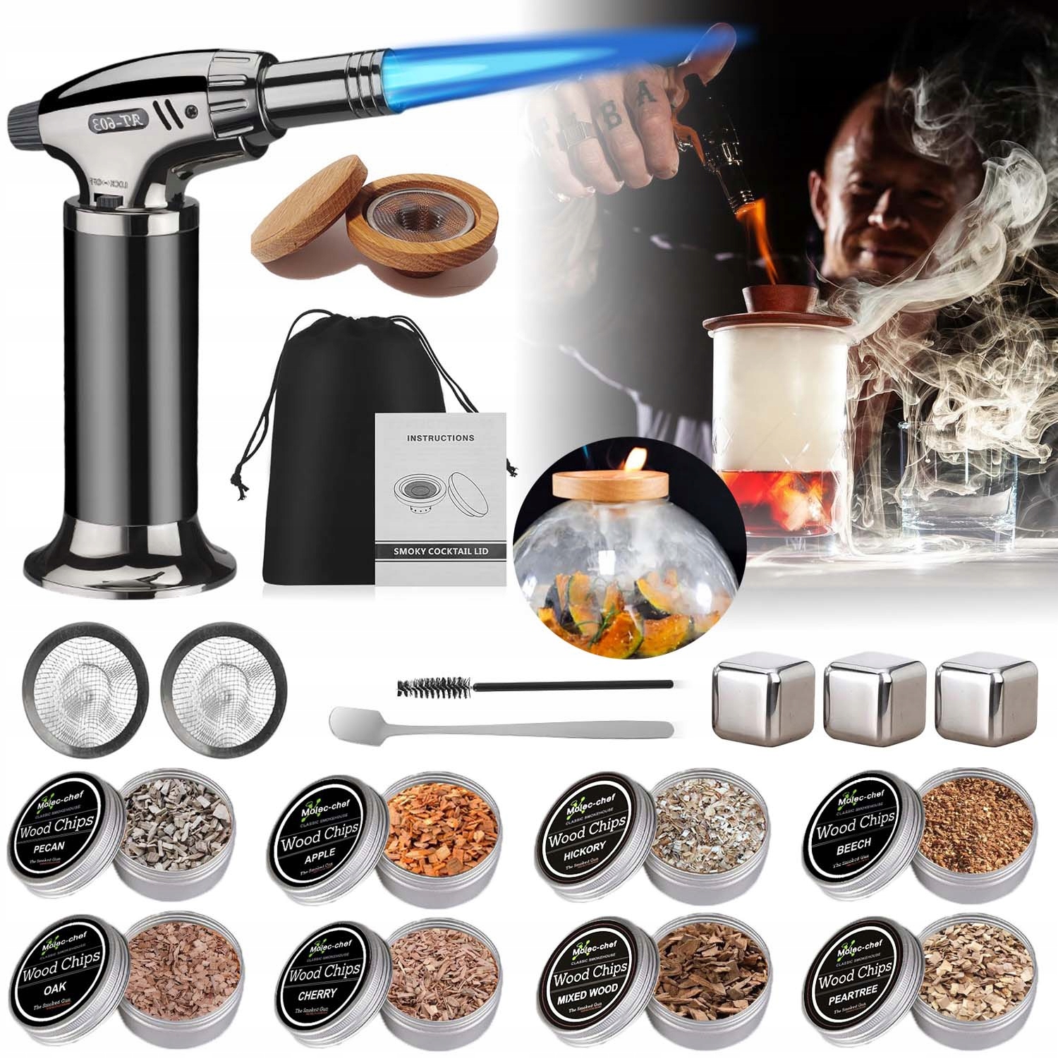 Sada Na Uzení Whisky, Víno, Smoker S Nářadím, Na Nápoje, Barmanská