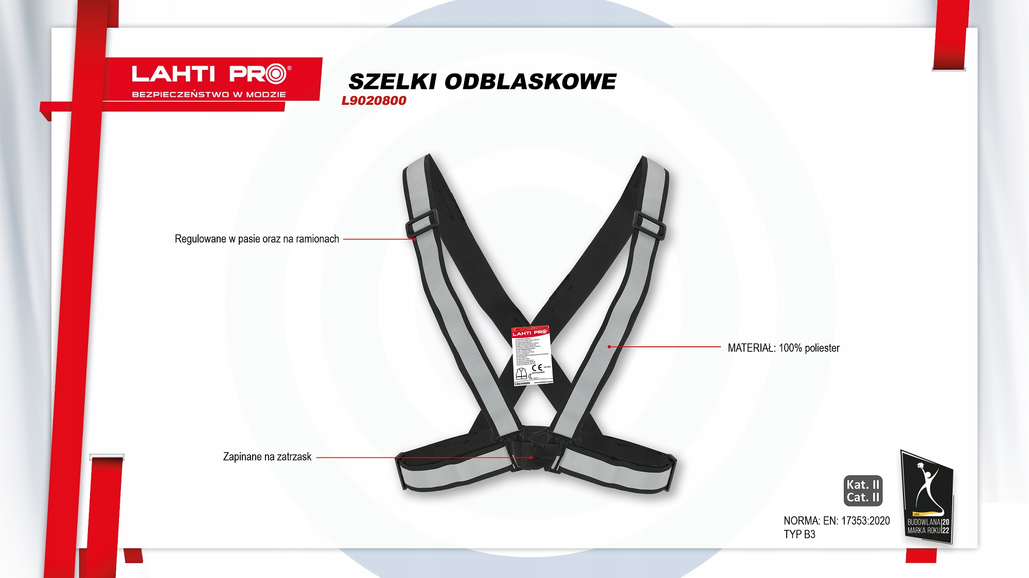 Szelki odblaskowe elastyczne regulowane czarne Lahti Pro L9020800
