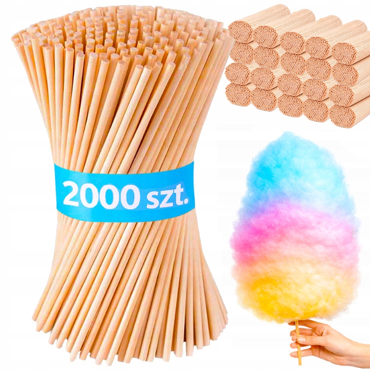 Patyczki do Waty Cukrowej Bambusowe Patyki Bezpieczne Okrągłe 38cm 2000 szt