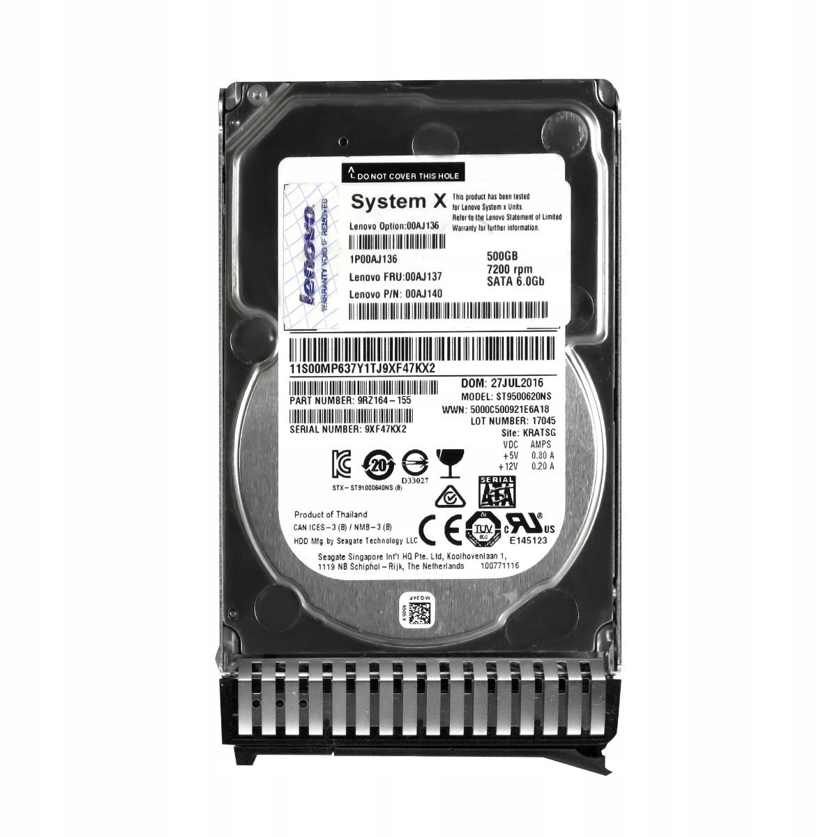 Lenovo 00AJ137 00AJ140 500GB 7.2K 64MB Sata III 2.5'' ST9500620NS