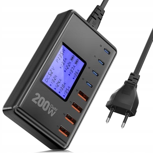 Dkesmp Ładowarka Usb C 200W, 8-Port GaN Szybkie Ładowanie iPhone i Android