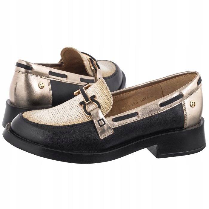 Boty Mokasíny Kožené Dámské Maciejka Černé/Zlaté 06493-01/00-5