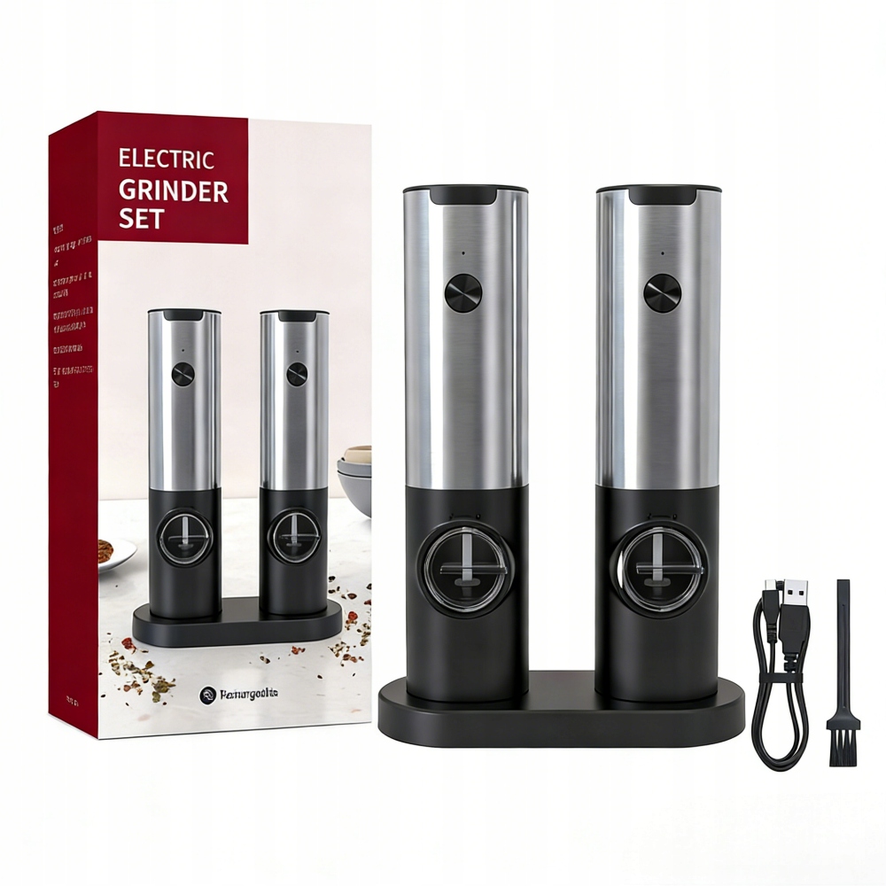 Set 2 x Elektrický Mlýnek Sůl Pepř Koření Vestavěná Baterie