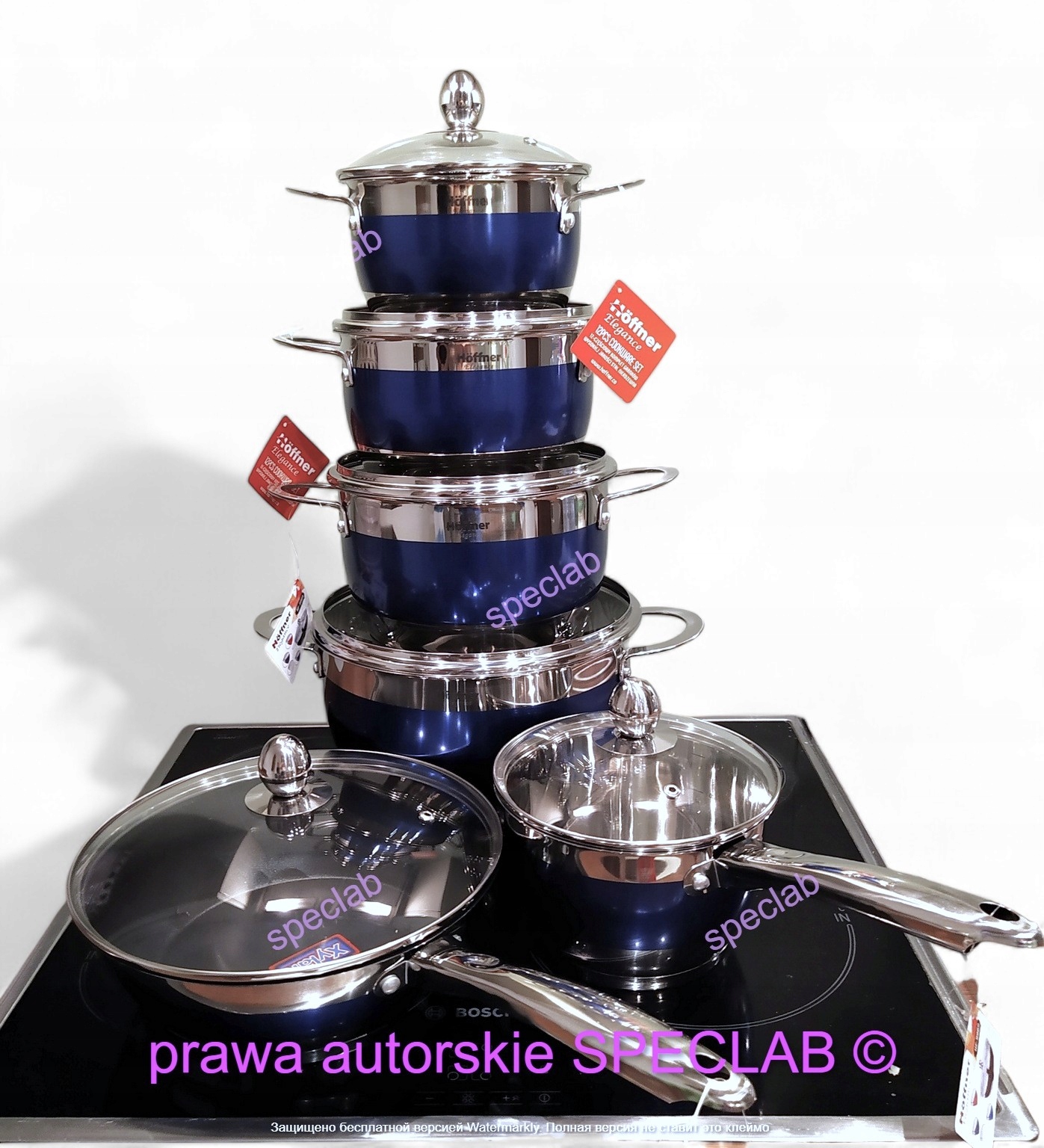 súprava hrncov Hoffner HF-9969 Blue. Vhodné pre: plyn, indukcia , halogén.