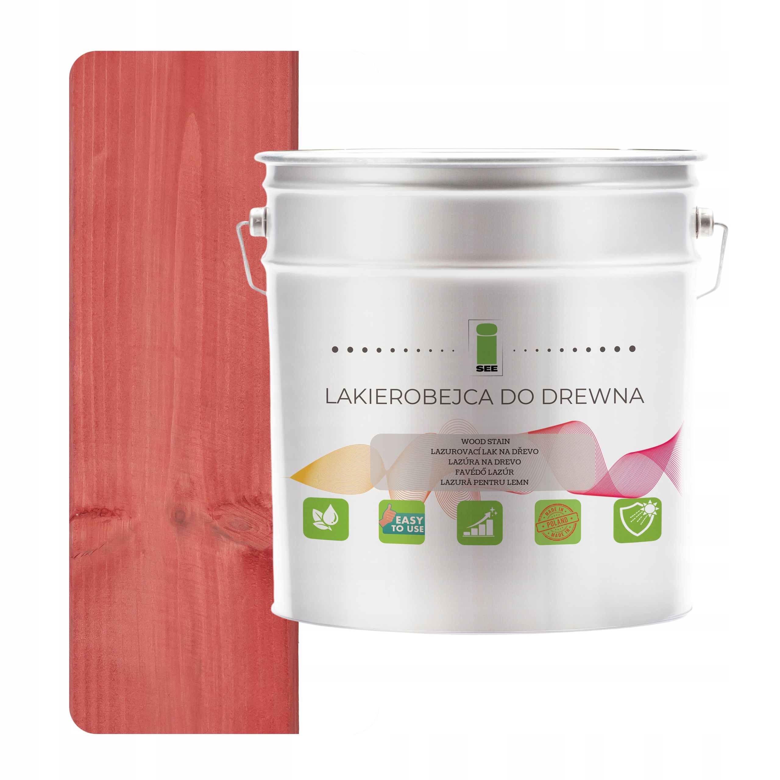 Lak na dřevo červený hydrofobní bez zápachu, satén 3v1 2,5L 3027