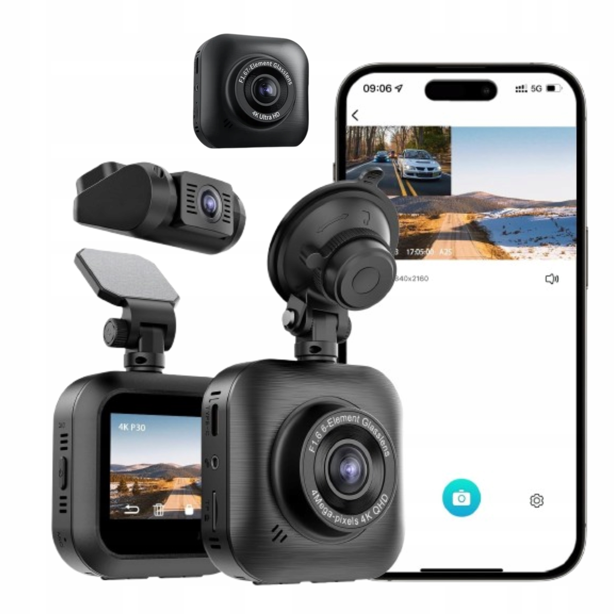Autokamera 4K+1080P WiFi Videorekordér Mobilná aplikácia Wdr