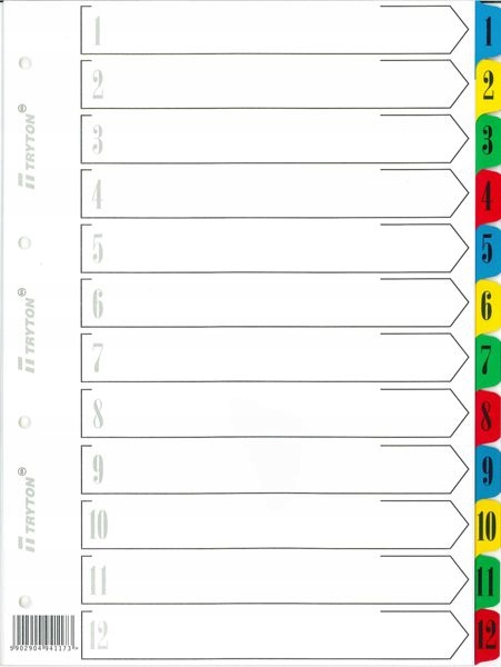 Przekładki numeryczne Tryton A4 1-12 białe 54773