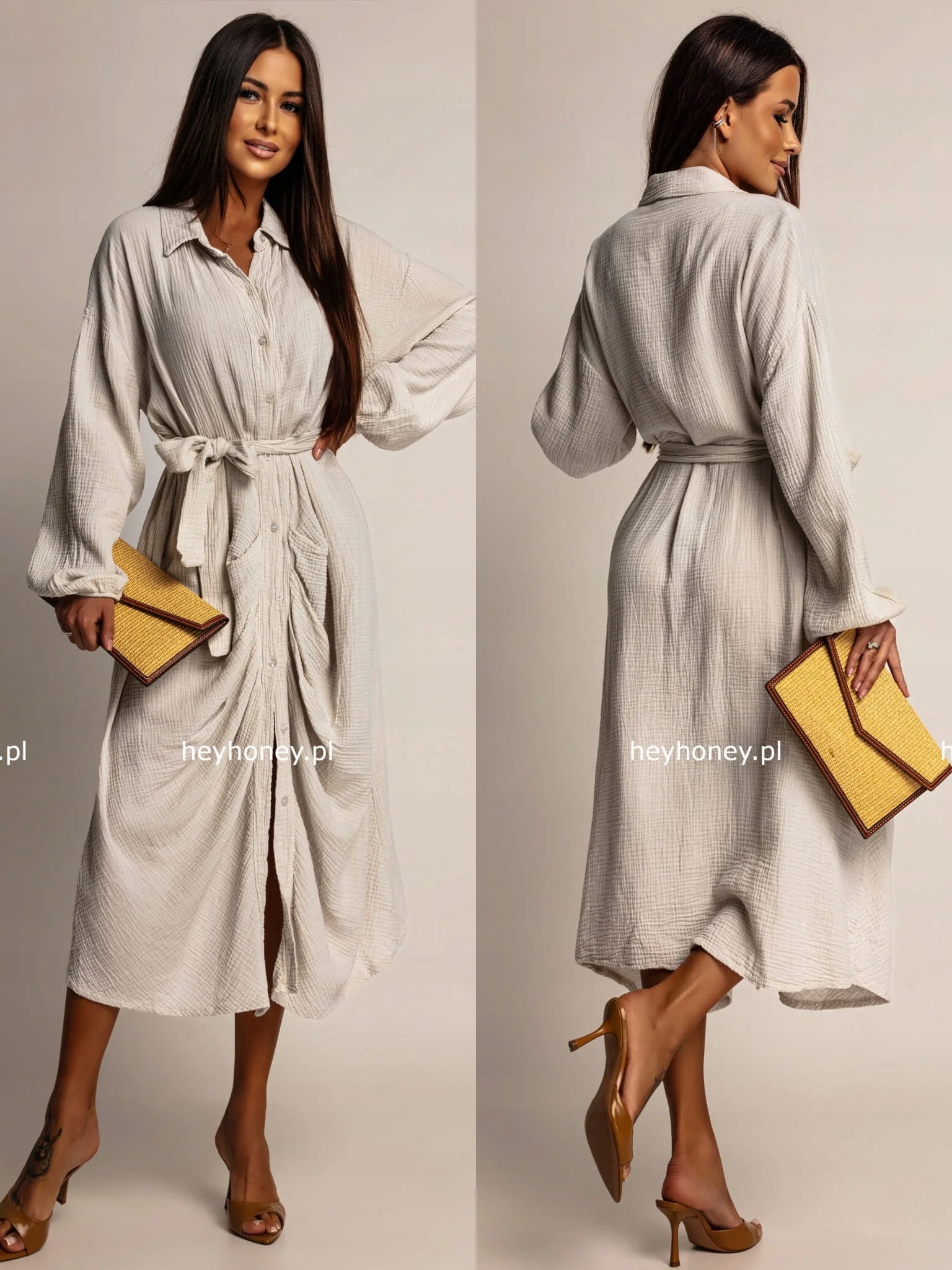 Šaty Mušelínové Midi S Vázáním Béžové Amarie Univerzální