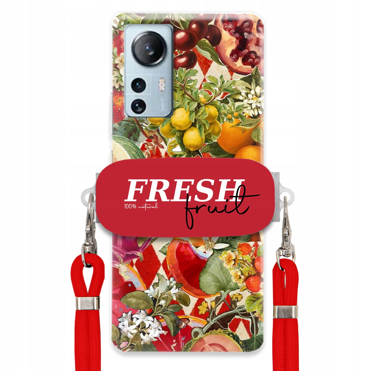 Puzdro pre Xiaomi 12 Lite Červené Crossbody vodítko držiak Fresh Fruit Ovocie