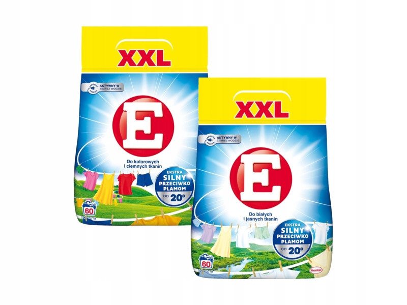 Proszek do prania E Do kolorowych i ciemnych E Do białych i jasnych