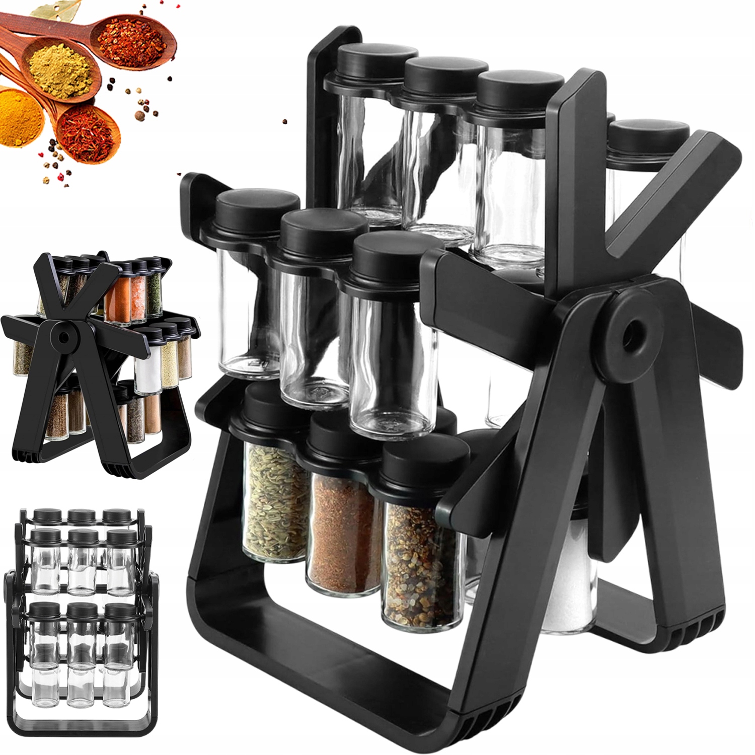 Stojan na koření Organizér Otočný regál na kořenky Polička Nádoby Lahve