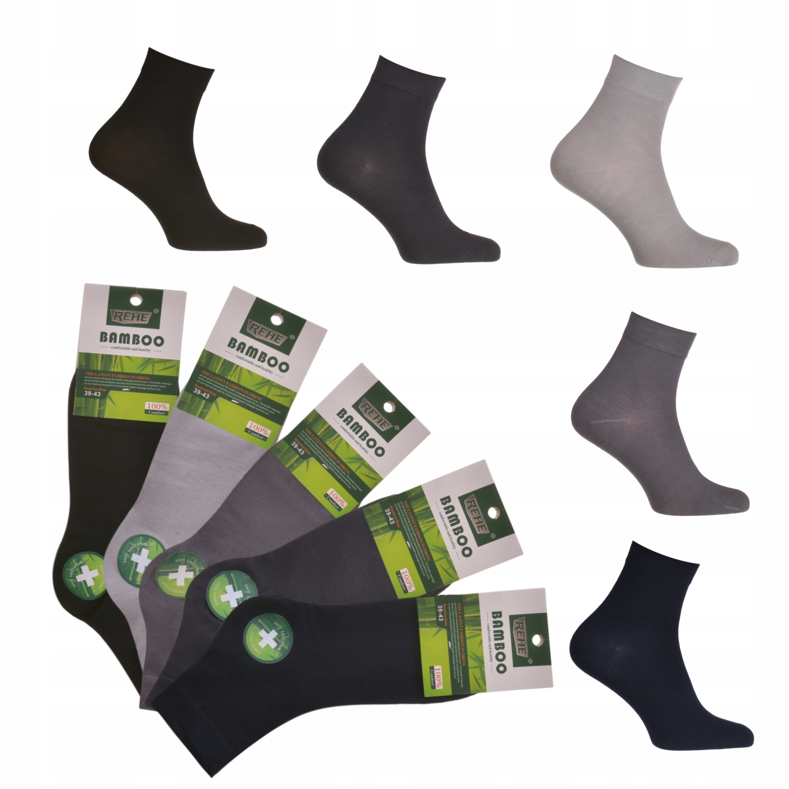 

5pak skarpety męskie bambusowe gładkie sport 39/43