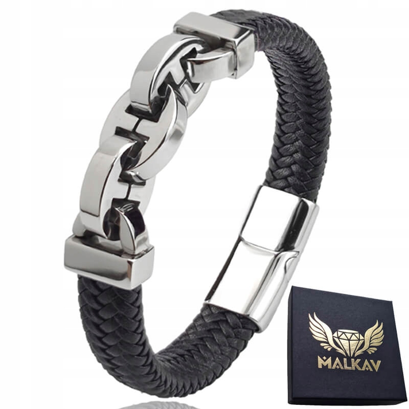 Ušlechtilá Ocel Kožený náramek Velké články