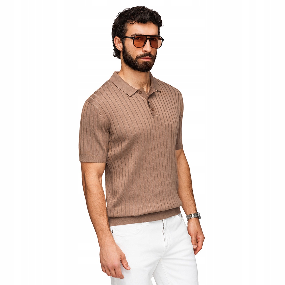 Polokošile s viskózou Slim Fit, svislá světle hnědá barva OM-POSS-0169 XL