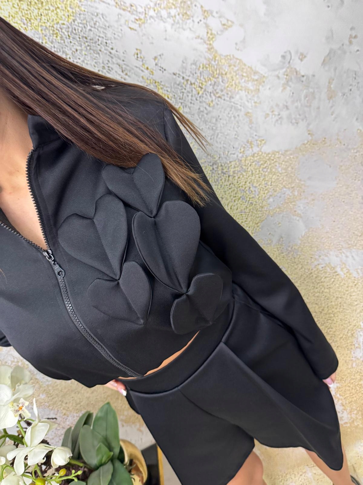 Saténový komplet srdíčka srdíčka mikina a kraťasy vel. S VEL.36 Premium