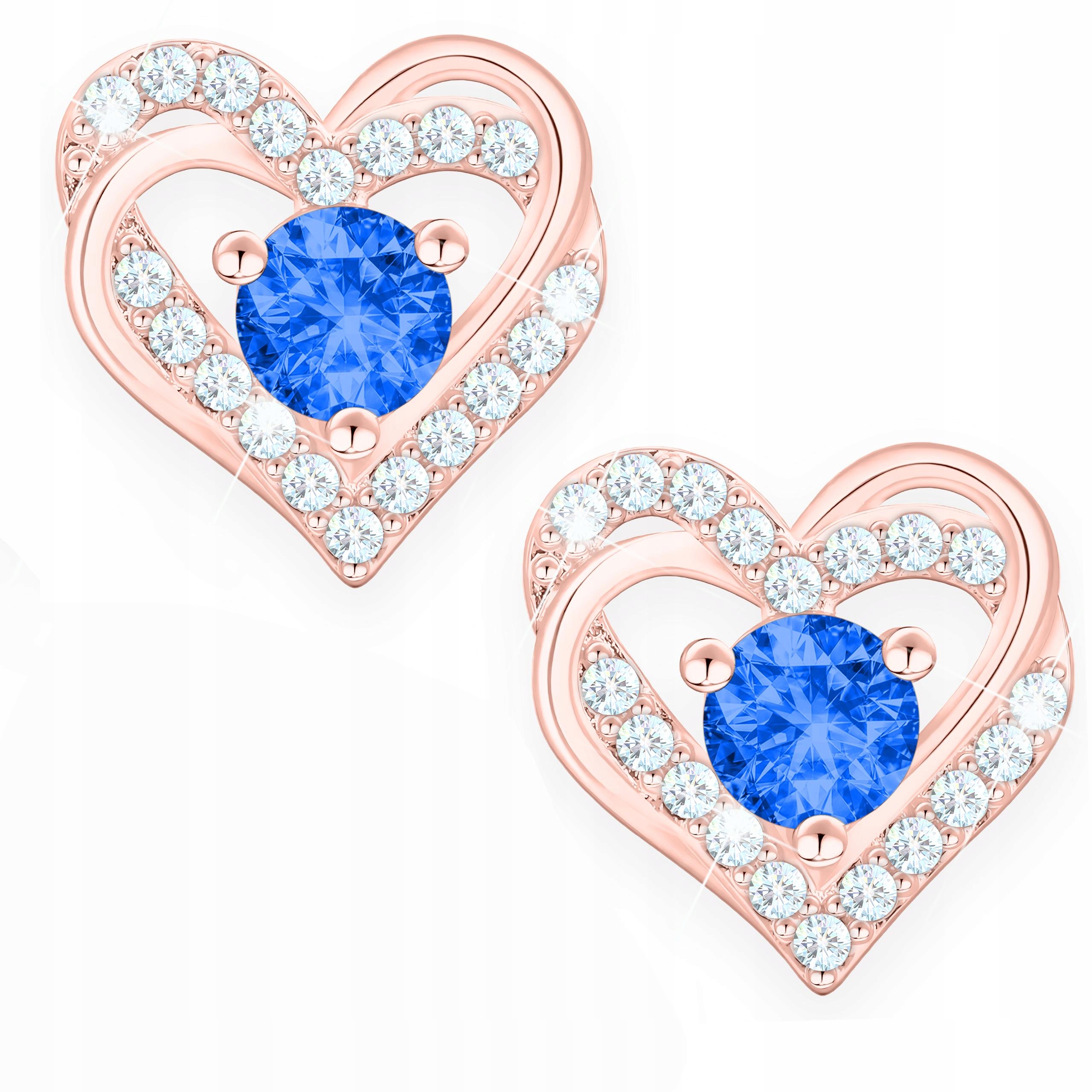 Náušnice Pozlacené srdce s modrým očkem Zirkony Srdíčka Stříbro 925