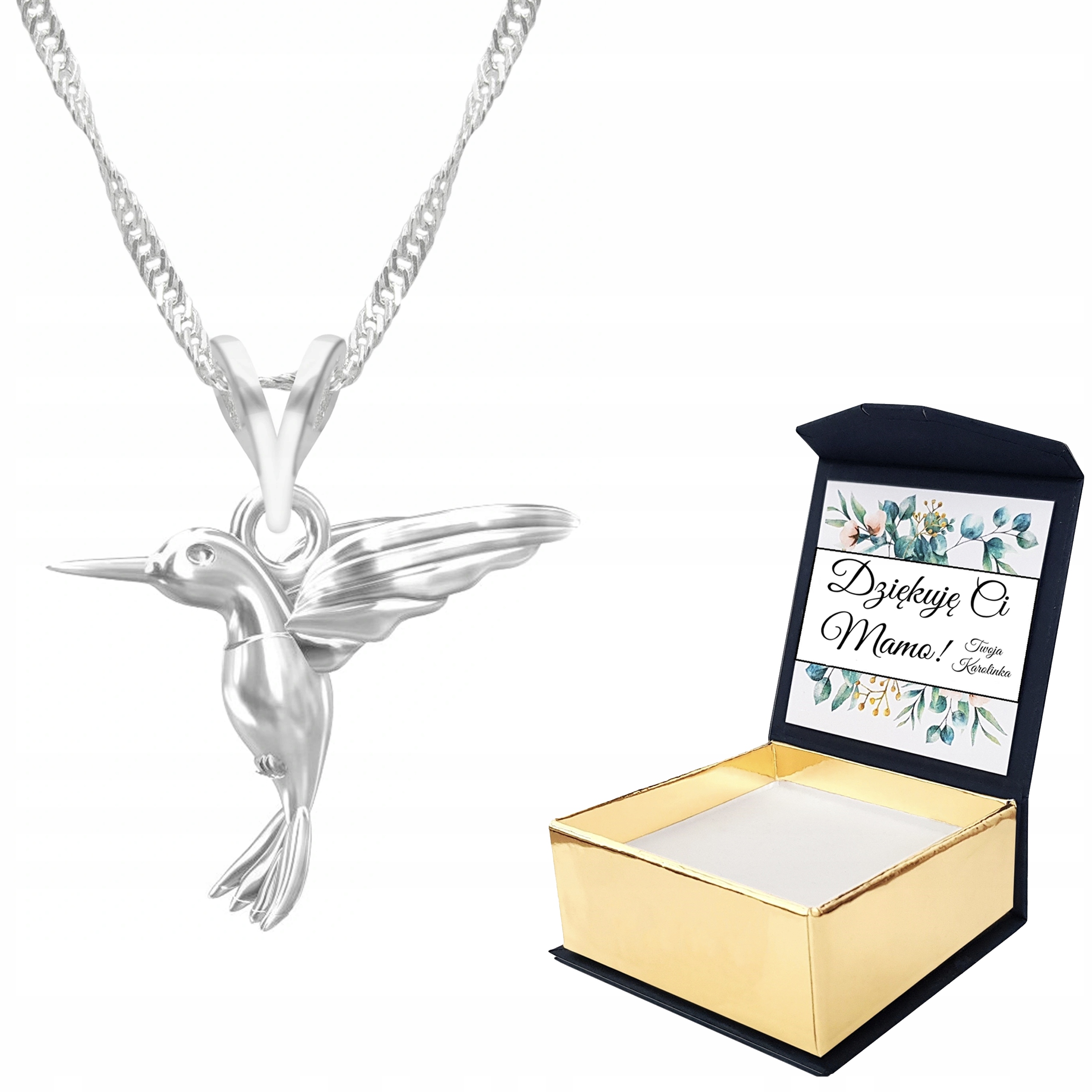 Stříbrný náhrdelník 925 Kolibřík ptáček Vlastní Potisk