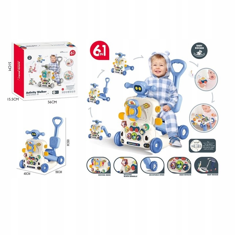 Jeździk interaktywny pchacz chodzik bujak z stolikiem edukacyjnym zabawka