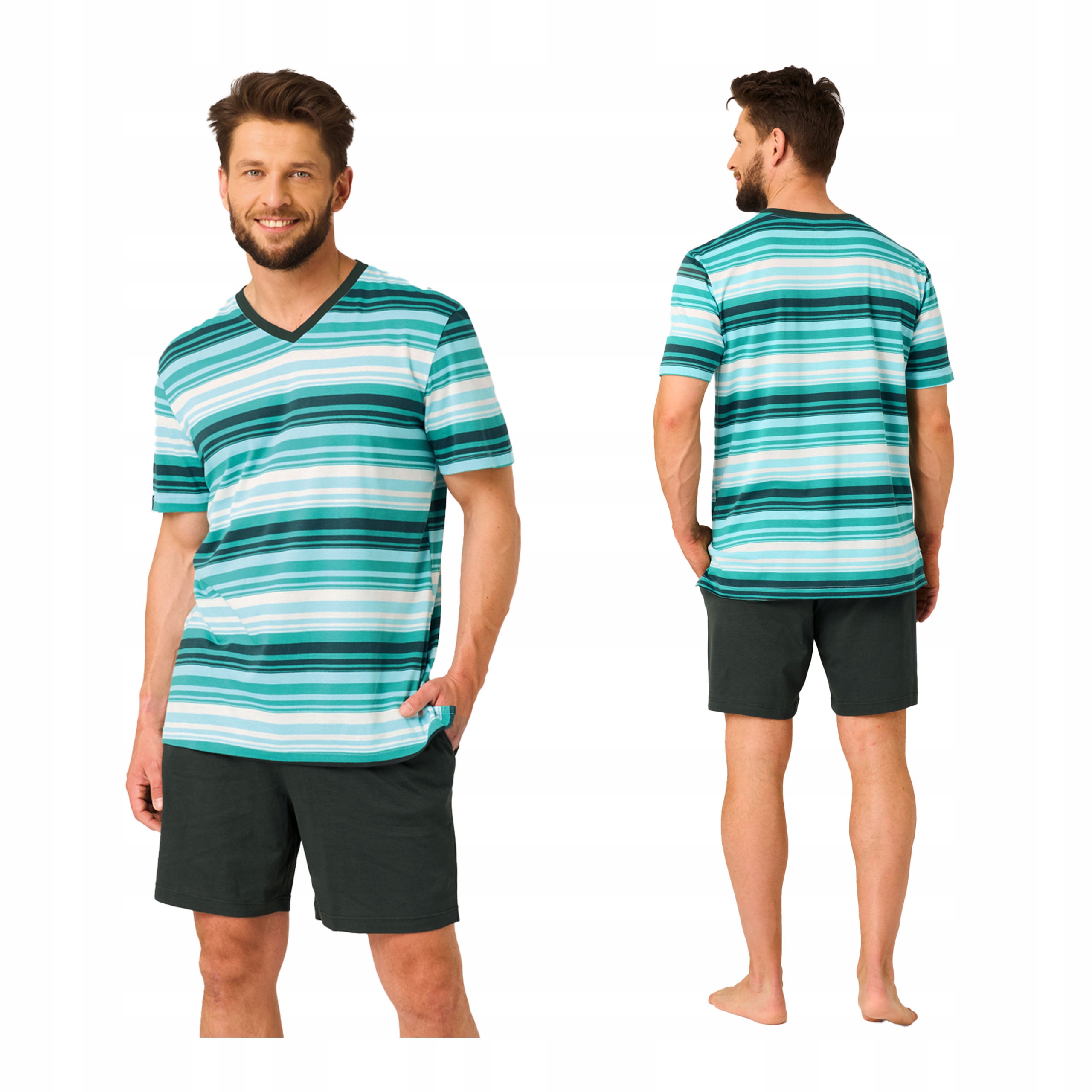 Pánské bavlněné pyžamo s krátkým rukávem, krátké kraťasy M 100 bavlna