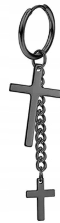 Kolczyk Do Ucha HUGGIE Łańcuch Krzyż Krzyżyk STAL