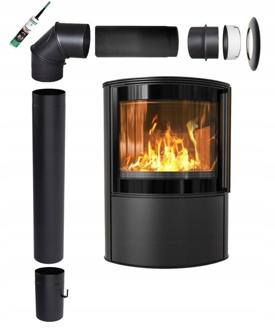 Koza Piecyk stalowy Bjorn Black 8 kW na drewno zestaw montażowy Eko Domyk