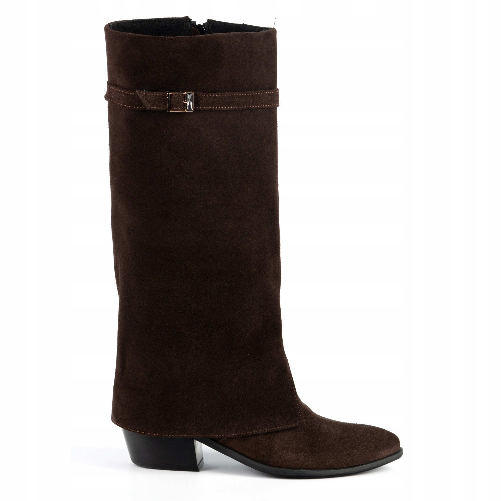 Semišové kozačky s vyhrnutým svrškem, hnědá barva 37