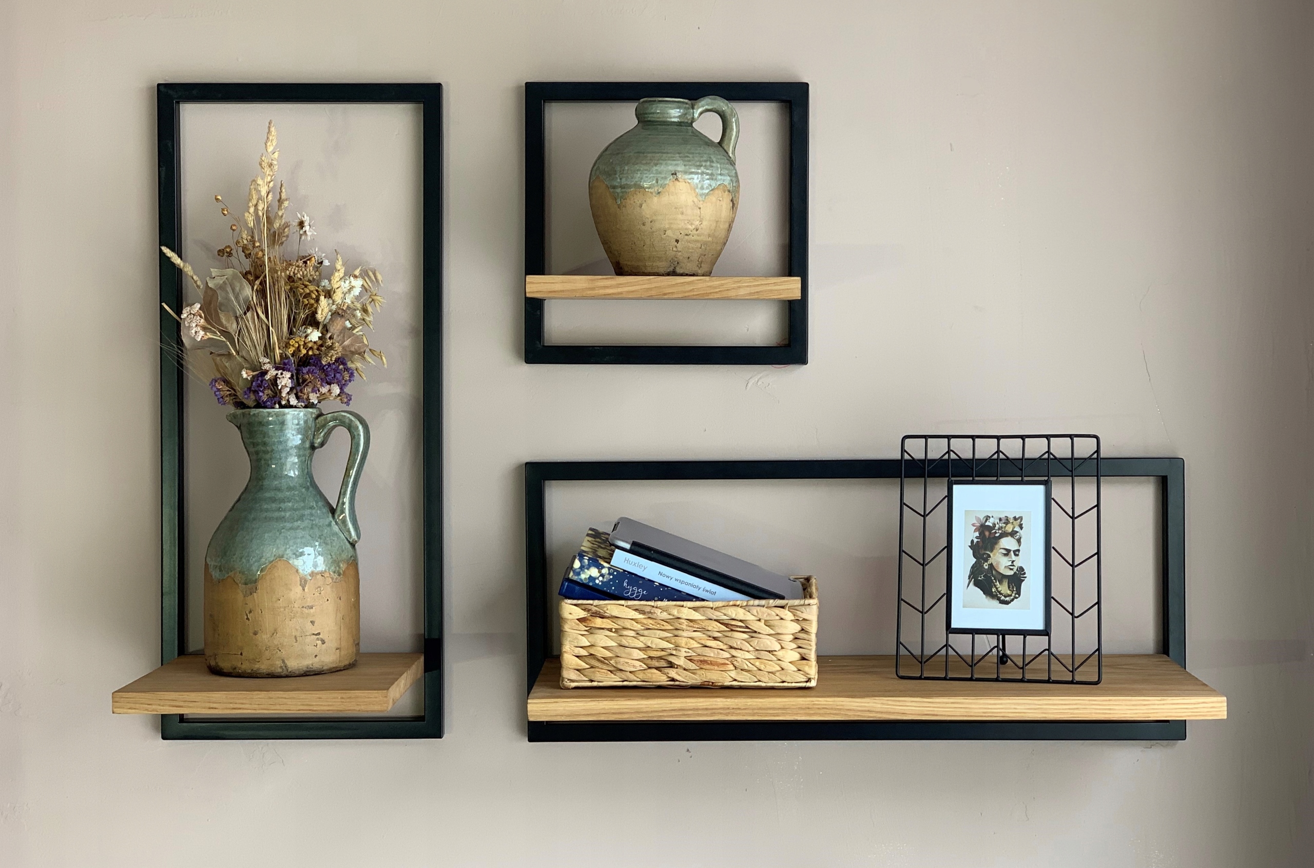 PÓŁKI WISZĄCE KOMPLET LOFT DĄB NATURALNY METAL Marka inna