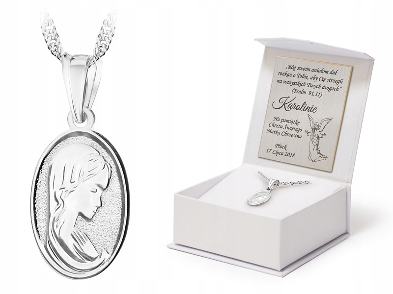 Stříbrný Náhrdelník Singapur 42 cm ryzost 925 Obraz Madony Gravírování