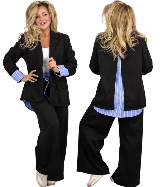 Dámský oblek Oversize Sako Efekt Košile Kalhoty Wide unisize