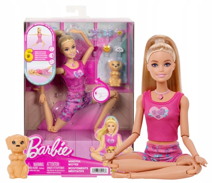 LALKA BARBIE MADE TO MOVE RUCHOMA Medytacja, lalka interaktywna z pieskiem