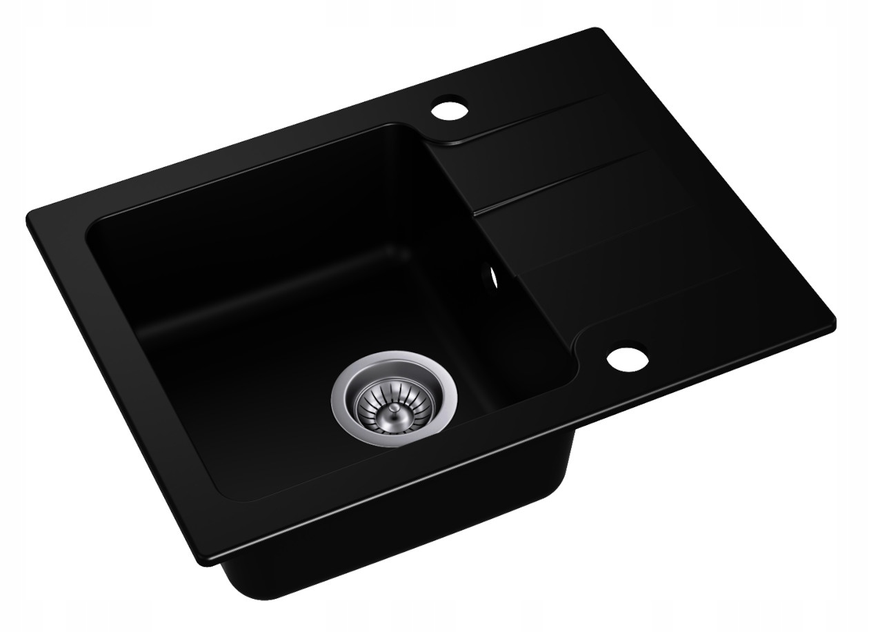 ZLEW GRANITOWY KUCHENNY KRÓTKI OCIEKACZ 1-KOMOROWY W ZESTAWIE SYFON