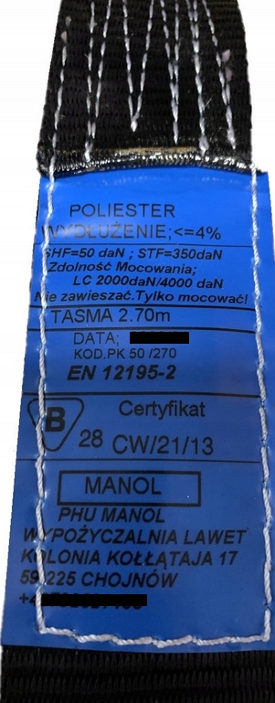 Pasy Transportowe 4T Gumowane Raczki 2PKT Szelka Weight with packaging 12 kg